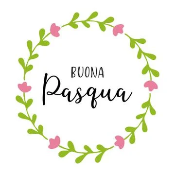 Vector hand drawn Buona Pasqua quote in Italian with wreath in pastel colors Stock Illustration