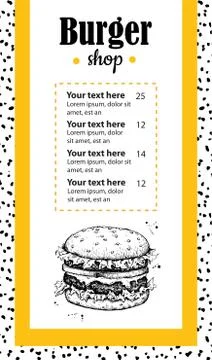 Vector hand drawn burger menu. Vintage hand drawn illustration f Stock Illustration
