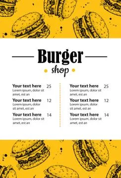 Vector hand drawn burger menu. Vintage hand drawn illustration f Stock Illustration