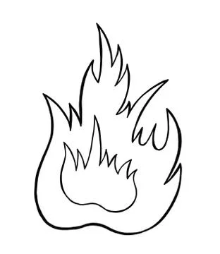 Vector hand drawn of burning fire. Black outlines and white background. Stock Illustration