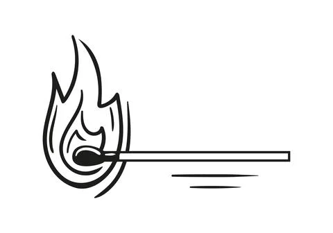 Vector hand drawn burning match. Graphic match with fire, sketch for posters Ilustración de archivo