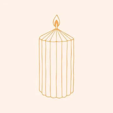 Vector hand drawn burning pillar candle with trendy ribbed texture and flame Stock Illustration