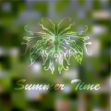 Vector hand drawn butterfly on abstract summer green background Stock-Illustration