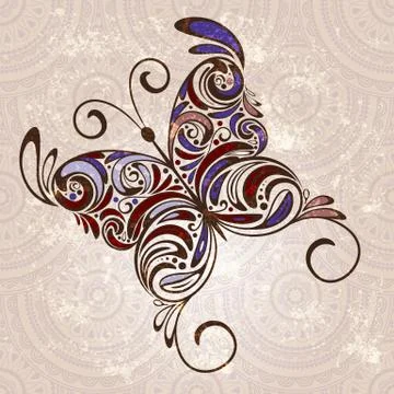 Vector hand drawn butterfly on   seamless grunge  background Stock Illustration