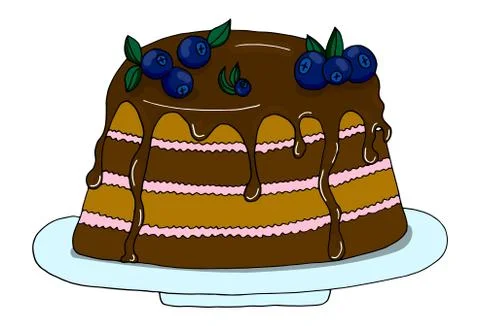 Vector hand drawn cake icons. Baking sketch with syrup and blueberries. Stock Illustration
