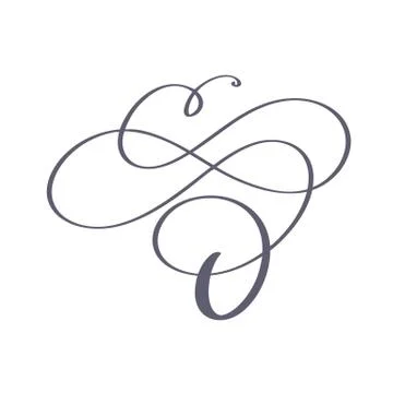 Vector Hand Drawn calligraphic floral O monogram or logo. Uppercase Hand Ilustração Stock