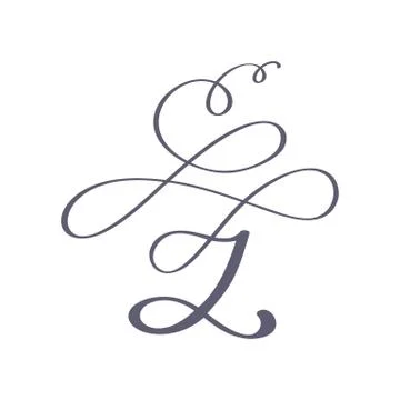 Vector Hand Drawn calligraphic floral Z monogram or logo. Uppercase Hand Stock Illustration