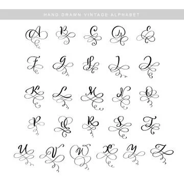 Vector Hand Drawn calligraphic flourish letters monogram or logo. Uppercase Hand Stock Illustration