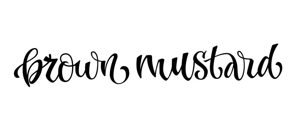 Vector hand drawn calligraphy style lettering word - Brown mustard. Stock Illustration