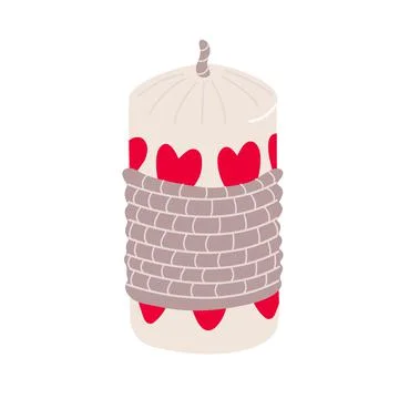 Vector hand drawn candle decorated with hearts and twine rope. Stock Illustration