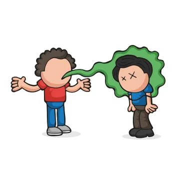 Vector hand-drawn cartoon of with bad breath talking to another man Stock-Illustration