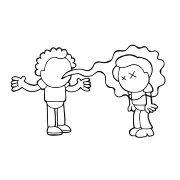 Vector hand-drawn cartoon of with bad breath talking to another man Stock-Illustration