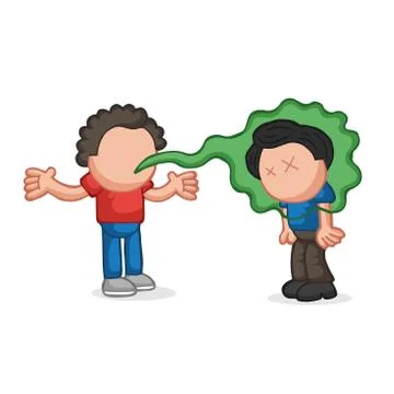 Vector hand-drawn cartoon of with bad breath talking to another man Stock-Illustration