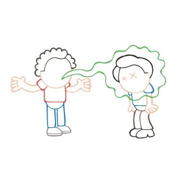 Vector hand-drawn cartoon of with bad breath talking to another man Stock-Illustration