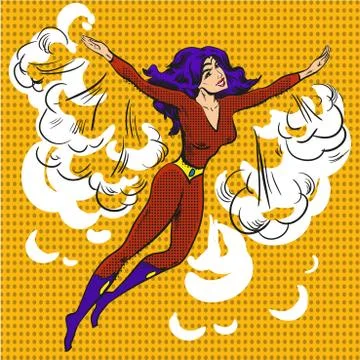 Vector hand drawn cartoon character pop art superwoman Illustrazione stock