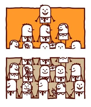 Vector hand drawn cartoon characters - teamwork &amp; leadership Stock Illustration