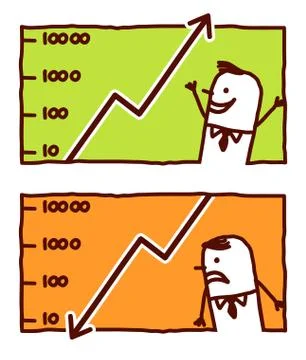 Vector hand drawn cartoon characters - earning &amp; losing money Stock Illustration