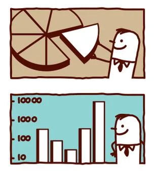 Vector hand drawn cartoon characters - graphic &amp; pie chart Stock Illustration