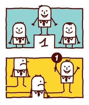 Vector hand drawn cartoon characters - number one &amp; leadership Stock Illustration