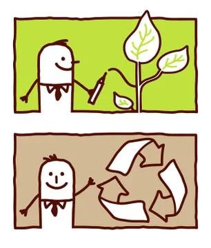 Vector hand drawn cartoon characters -  business &amp; ecology Stock Illustration