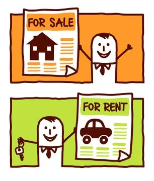 Vector hand drawn cartoon characters - for sale &amp; for rent Stock Illustration