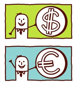 Vector hand drawn cartoon characters - dollar &amp; euro Stock Illustration