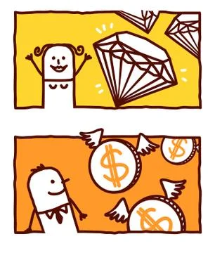 Vector hand drawn cartoon characters - rich people Stock Illustration