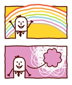 Vector hand drawn cartoon characters - rainbow &amp; happiness Stock Illustration