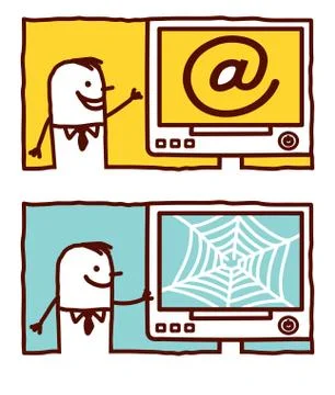 Vector hand drawn cartoon characters - at sign &amp; web Stock Illustration