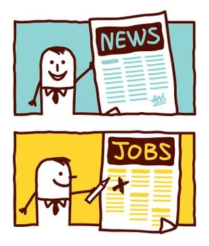 Vector hand drawn cartoon characters - news &amp; jobs Illustrazione stock