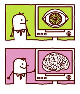 Vector hand drawn cartoon characters - big eye &amp; brain Stock Illustration