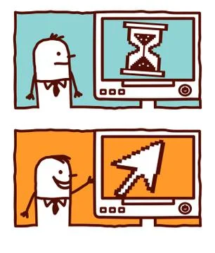 Vector hand drawn cartoon characters - pixel arrow &amp; hourglass Stock Illustration