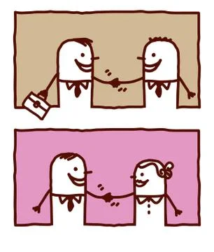 Vector hand drawn cartoon characters - people handshakes Stock Illustration