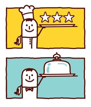 Vector hand drawn cartoon characters - cook &amp; service Stock Illustration