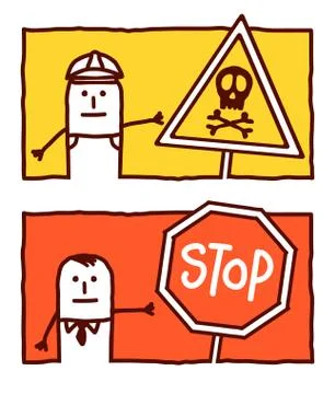 Vector hand drawn cartoon characters - danger &amp; stop Stock Illustration