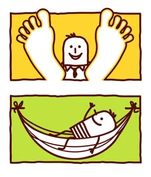 Vector hand drawn cartoon characters - relax &amp; hammock Stock Illustration