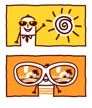 Vector hand drawn cartoon characters - summer, holidays &amp; sunglasses Stock Illustration