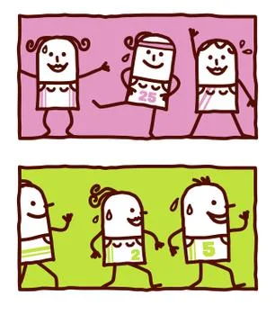 Vector hand drawn cartoon characters - gymnastic &amp; jogging . Stock Illustration