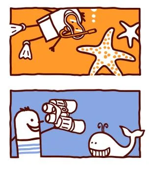 Vector hand drawn cartoon characters - starfish &amp; whale Stock Illustration