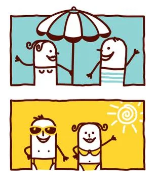 Vector hand drawn cartoon characters - summer couple Stock Illustration