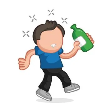 Vector hand-drawn cartoon of drunk man walking holding bottle of beer Ilustración de archivo