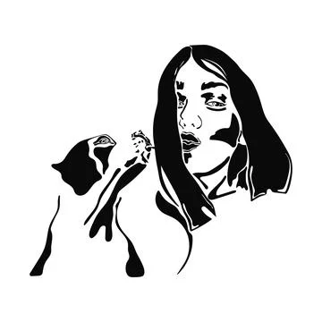 Vector hand drawn cartoon illustration of dog, girl. Kiss. Stock Illustration