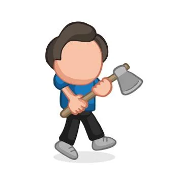 Vector hand-drawn cartoon of lumberjack man holding axe walking Ilustración de archivo