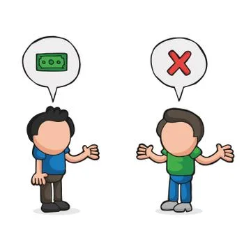 Vector hand-drawn cartoon of man asking another man for money and refused Illustrazione stock