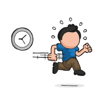 Vector hand-drawn cartoon of man running late with clock Illustrazione stock