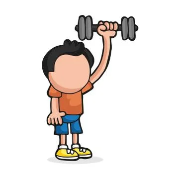 Vector hand-drawn cartoon of man standing pumping dumbbell Illustrazione stock