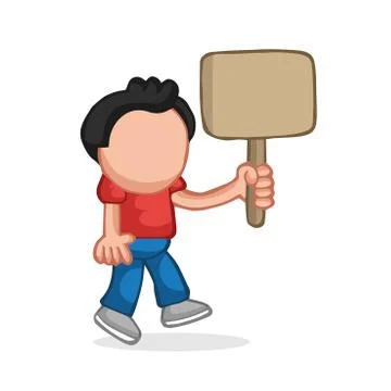 Vector hand-drawn cartoon of man walking holding blank placard Ilustración de archivo
