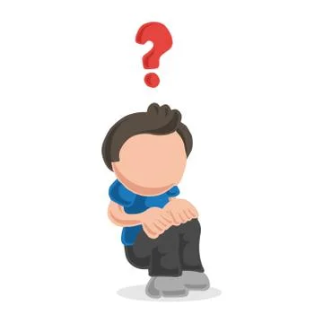 Vector hand-drawn cartoon of man sitting and confused Stock Illustration