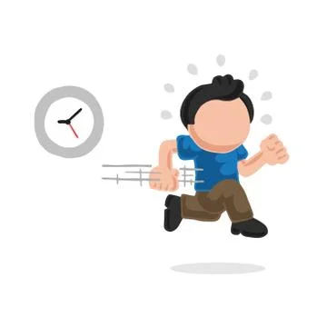 Vector hand-drawn cartoon of man running late with clock Stock Illustration