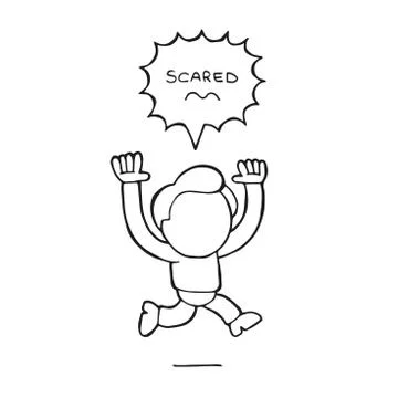Vector hand-drawn cartoon of running man with scared thought bubble Stock Illustration